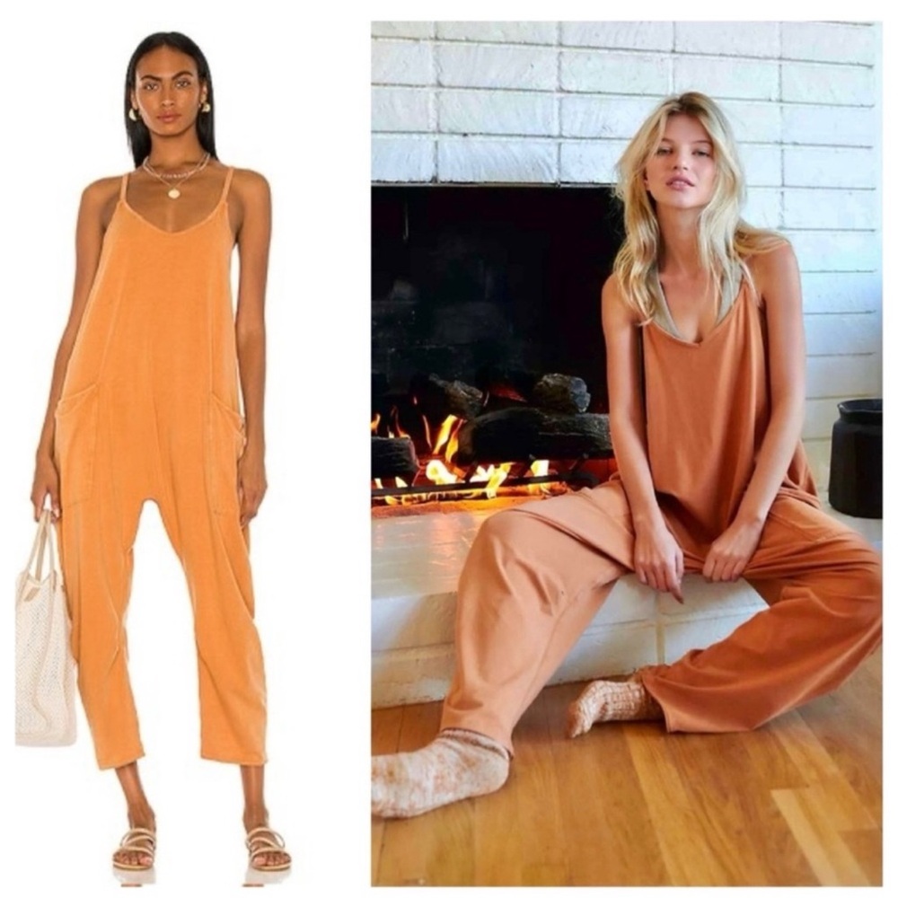 Free People Orange Hot Shot Onesie Jumpsuit